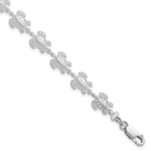 Sterling Silver rhodium plated turtle bracelet with claw catch closure 7.5"