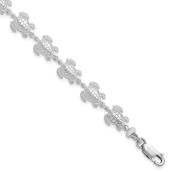 Sterling Silver rhodium plated turtle bracelet with claw catch closure 7.5"