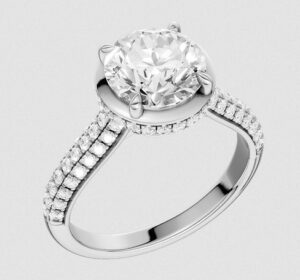 14kt white gold IGI certified lab grown halo engagement ring C tw 2.03cts VS F, tw 2.55cts VS, E/F color