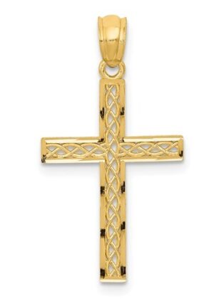 14kt yellow gold filigree cross pendant charm