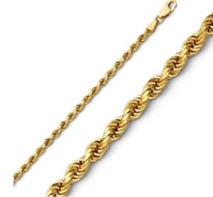 14kt yellow gold diamond cut 2.5mm solid rope chain with claw catch closure 24"