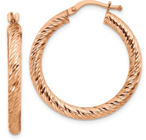 14kt rose gold diamond cut medium hoop earring