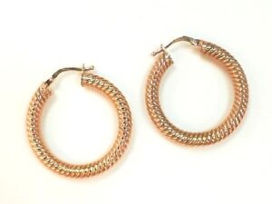 10kt rose gold diamond cut medium hoop earring