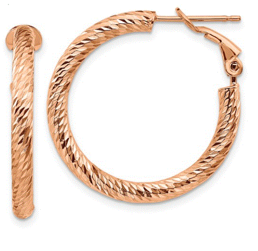 rosegoldlargediacut 10kt rose gold large diamond cut hoop earring with omega back for safety