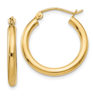 14kt yellow gold shiny 2.52mm by 20mm medium hoop earring