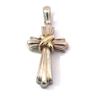 sterling silver cross with 14kt yellow gold x in center