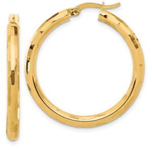 10kt yellow gold diamond cut medium size hoop earrings