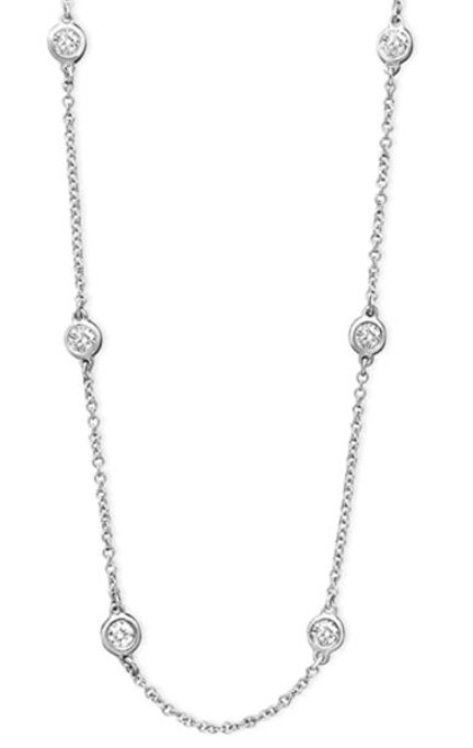 silver cz bty .jpg Sterling Silver rhodium plated cubic zirconia by yard necklace 36" long with claw catch closure
