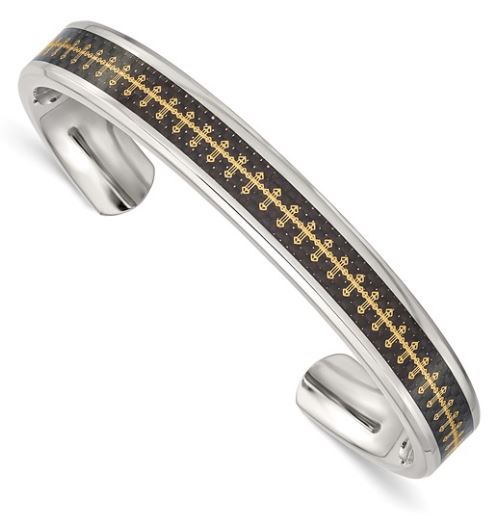 srb .jpg Stainless Steel Polished Yellow IP with Carbon Fiber Inlay Cross Bangle