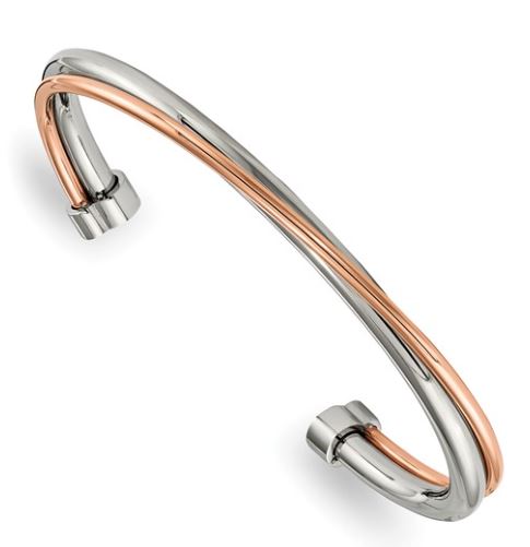 srb .jpg Chisel Stainless Steel Polished Rose IP-plated white and rose Twisted Cuff Bangle