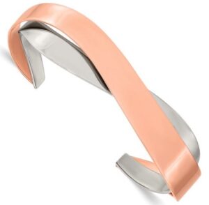 Stainless Steel Polished Rose IP-plated two tone Layered and Twisted Cuff Bangle