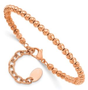 Chisel Stainless Steel Polished Rose IP-plated 4mm Beaded 6.5 inch Bracelet with 1.5 inch Extension