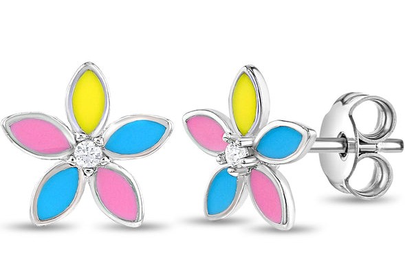 ss .jpg Sterling Silver rhodium plated multicolor enamel summer flower earring