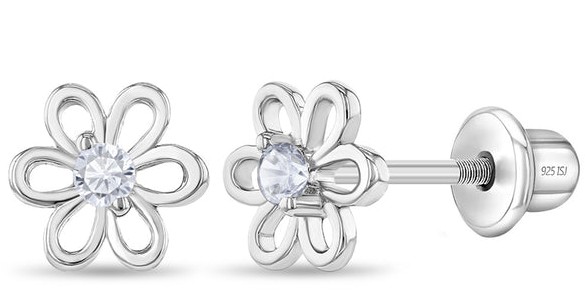 ss .jpg Sterling Silver cubic zirconia open flower earring with screw backs