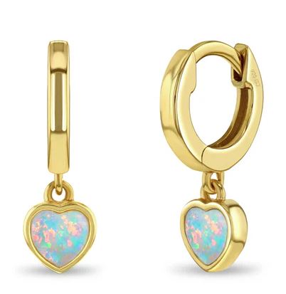 ss .jpg Sterling Silver gold plated created opal dangle heart 9mm huggie hoop earring