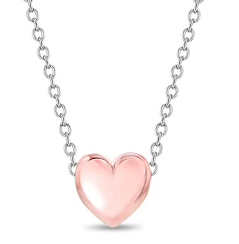 ss Sterling Silver dainty rose tone puffed heart 16" kids necklace