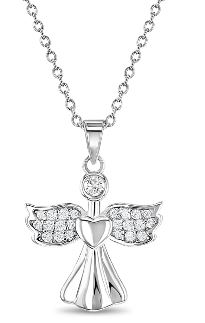 Sterling Silver cubic zirconia guardian angel childs necklace