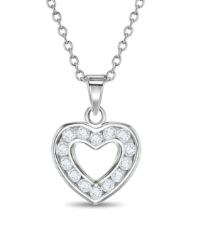 Sterling Silver cubic zirconia clear open heart pendant on adjustable chain