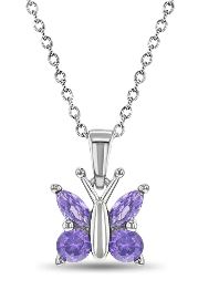 Sterling Silver purple cubic zirconia butterfly childs necklace on adjustable chain