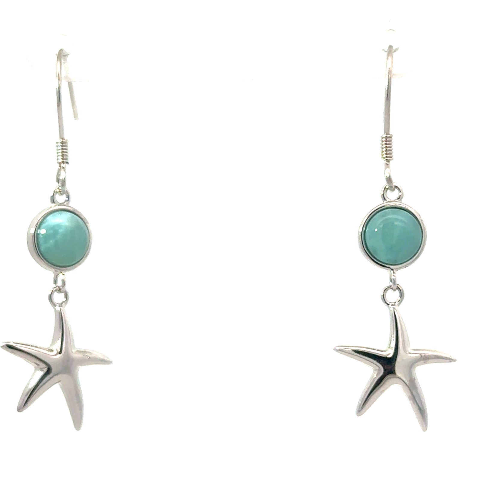 sse lr s h .jpg Sterling Silver genuine larimar dangle starfish earrings on fish hook