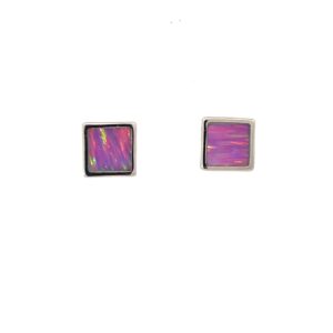 Sterling Silver created pink opal square stud earring rhod plated