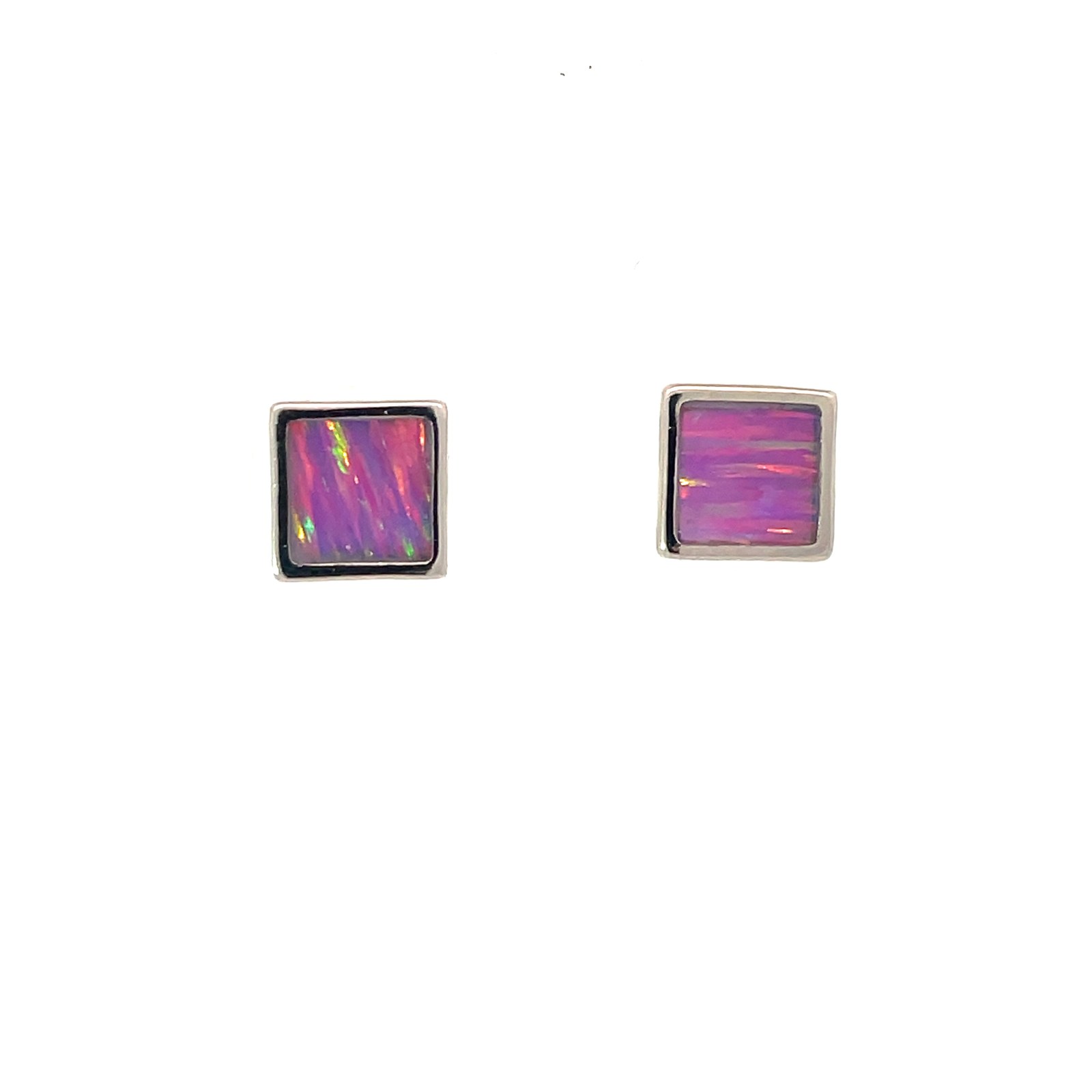 sse opusq p .jpg Sterling Silver created pink opal square stud earring rhod plated
