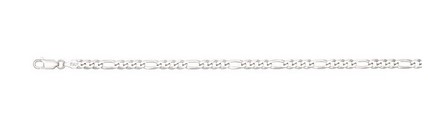 Sterling Silver rhodium plated 4.4mm figaro link bracelet 8"