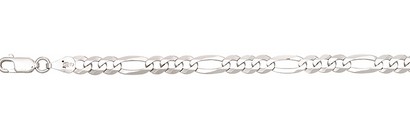 Sterling Silver rhodium plated 5.4mm solid figaro link chain with claw catch closure 24"