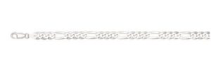 Sterling Silver rhodium plated 6.3mm figaro link bracelet with claw catch closure 9"