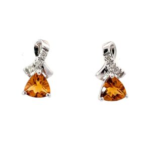14kt white gold diamond and citrine trillion earring D tw 0.05cts C tw 1.50cts