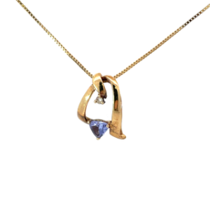 14 kt y/g tanzanite & diamond pendant 1 pc 4 mm trillian cut genuine tanzanite 1 pc 0.2 pt diamonds