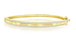 Sterling Silver gold plated double row cubic zirconia bangle bracelet with foldover safety