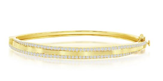 u gp .jpg Sterling Silver gold plated double row cubic zirconia bangle bracelet with foldover safety