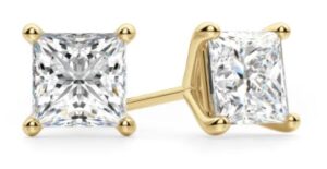 14KT YG PRINCESS DIAMOND STUDS 2 PRINCESS CUTS 0.16PTS