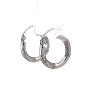 10kt white gold brushed and diamond cut small hoop earring