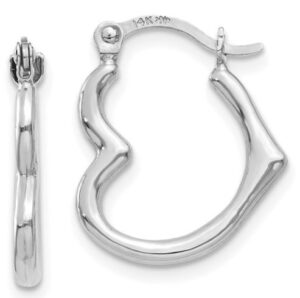 14kt white gold shiny heart shape hoop earring