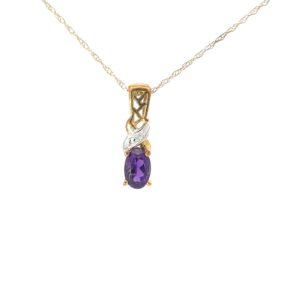 10kt yellow gold diamond and oval amethyst necklace on 18" D tw 0.01cts