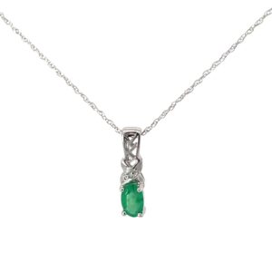 10kt white gold genuine emerald and diamond oval pendant 18" tw 0.01cts