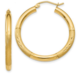 10kt yellow gold diamond cut medium hoop earring