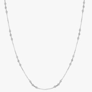 Sterling Silver rhodium plated sections of 3 cubic zirconia by the yard necklace 35" with claw catch closure