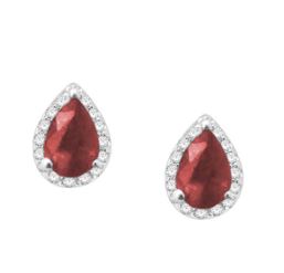 14kt white gold diamond and ruby halo pear shape earring screw backs tw 0.18ct