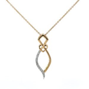 14kt two tone diamond fashion necklace with center diamond heart D tw 0.12cts VS2, near colorless H 18"