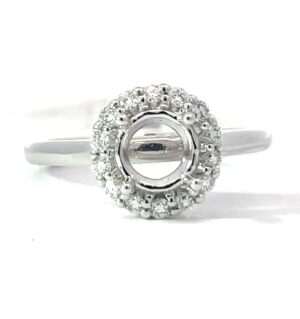 14kt white gold diamond round halo semi mount tw 1/4ct, SI, near colorless G/H