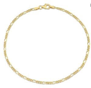 14kt yellow gold 2mm figaro ankle bracelet with claw catch 9"