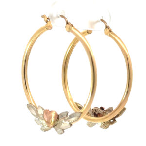 14kt trio colored heart hoop earring diamond cut