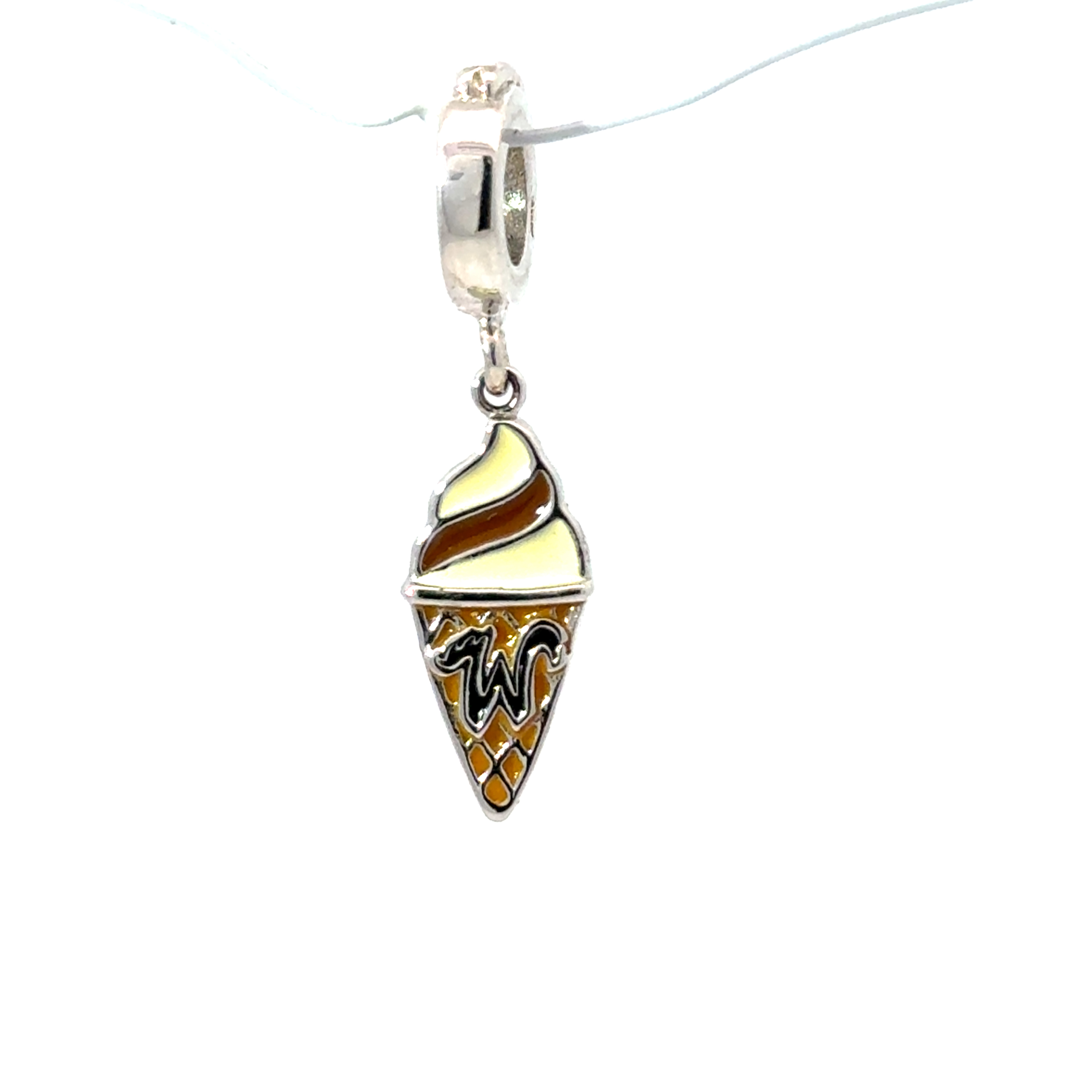ca .jpg Sterling Silver Wildwood enamel Ice Cream twist cone on Wildwood hanger bead
