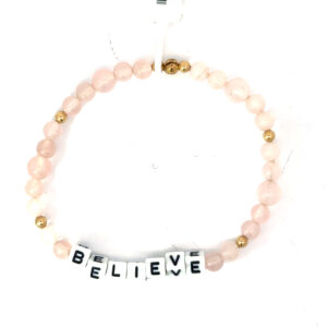 Rose quarzt and gold filled "Believe" beaded stretch bracelet