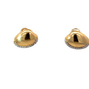 14kt yg clam shell dimaond earrings with omega backs apx total diamond weight of 0.15cts