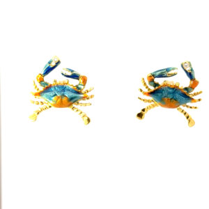 18kt yellow gold enamel glass crab earrings with single diamond (friction backs are 14kt yg)