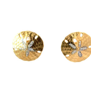 14kt yellow gold diamond sanddollar stud earring aprox diamond tw 1/4c SI1 clarity, near colorless H color